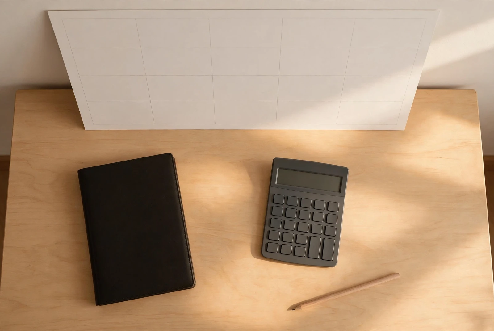 A tidy desk with a diary, a wall calendar and a calculator ready for the Self Assessment countdown